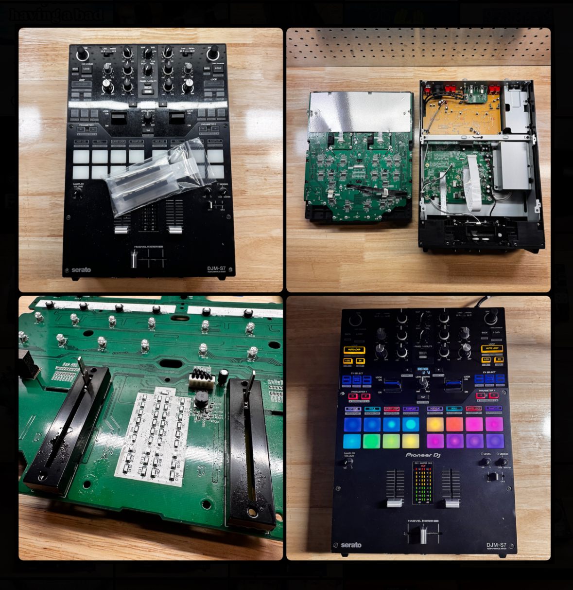 Pioneer DJM-S7 mixer disassembled and reassembled during repair